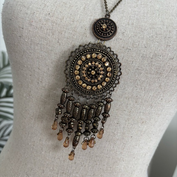 ๐ชด$5/25๐ชด Charming Charlie Boho Bronze Gold Brown Dreamcatcher Pendant Necklace - Picture 1 of 8